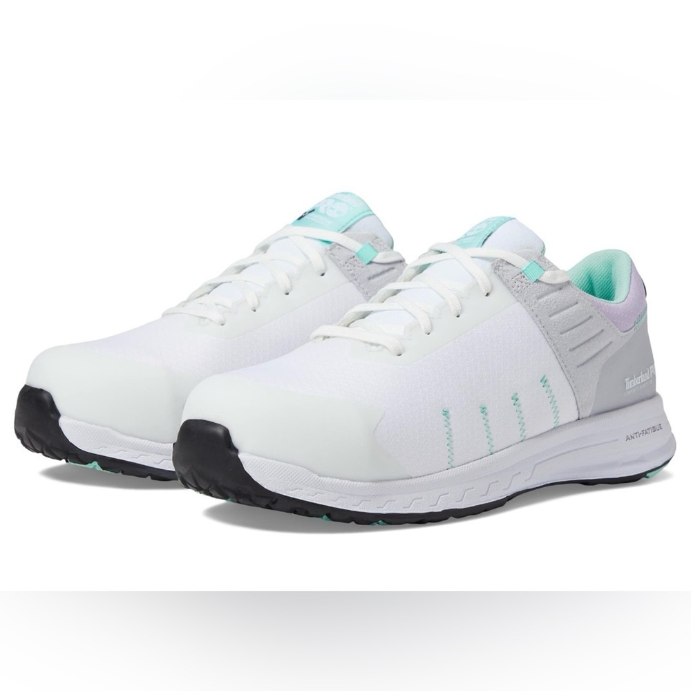 WHITE TimberlandPro Women Steel-Toe Sneakers Size 7 w/Aqua & Lavender
